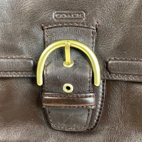 Coach Campbell Belle Carryall Chocolate Leather triple entry topzip shoulder bag